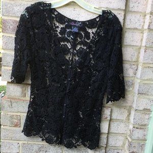 Questions Black Floral Lace Wrap Cardigan